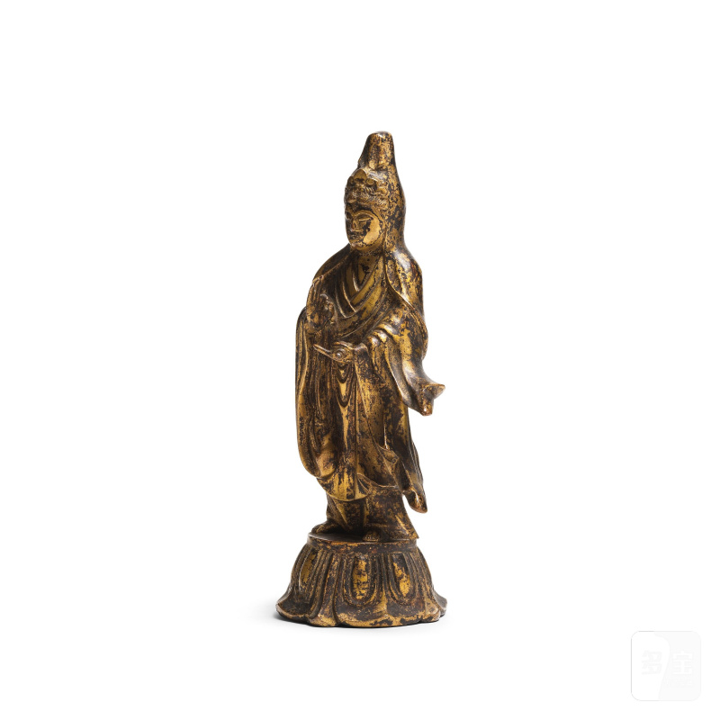 日本 江戶時代 鎏金銅菩薩像 | STATUETTE DE KANNON EN BRONZE DORÉ - 图5